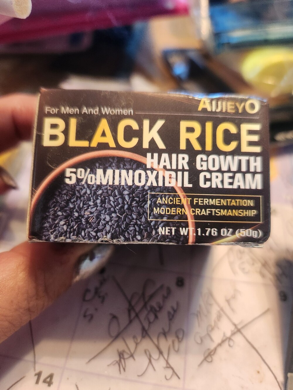 AIJIEYO Black Rice 5% Minoxidil Hair Growth Cream - Black & Gold Packaging